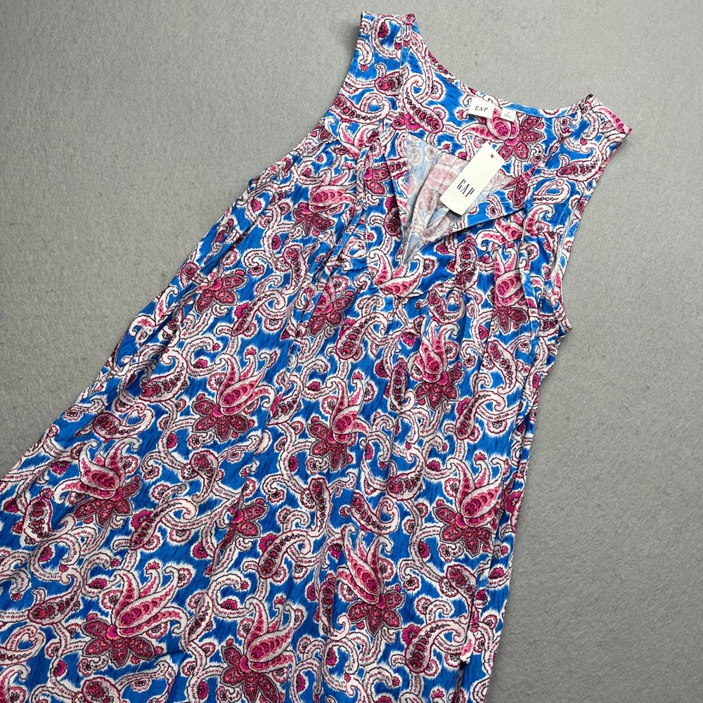 Gap Sleeveless Paisley Shift Dress Small Blue‎ Pink Boho Rayon NWT